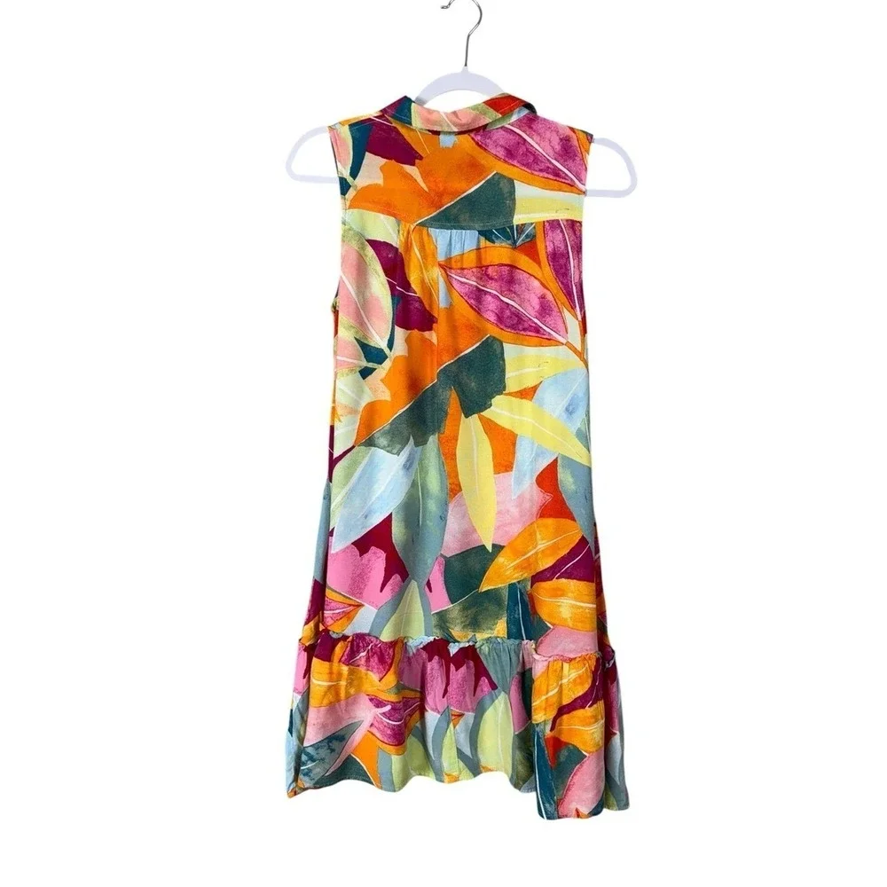 Womens‎ Sleeveless Floral Tiered Dress XS Beach Tropical Resort Vacation Pockets